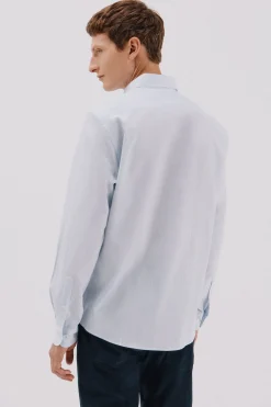 Cortefiel Camisa rayas algodón tencel Azul Clearance