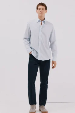 Cortefiel Camisa rayas algodón tencel Azul Clearance