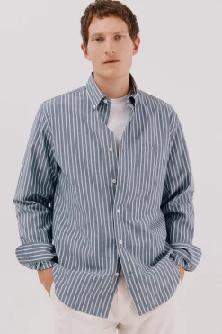 Cortefiel Camisa rayas popelín Azul marino Clearance