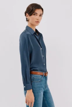 Cortefiel Camisa satinada Azul Discount