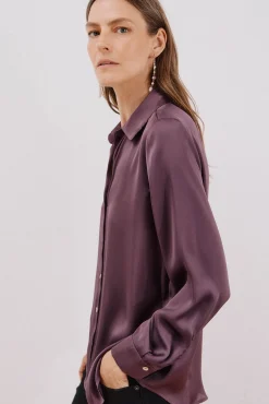 Cortefiel Camisa satinada Morado Best