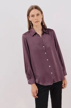 Cortefiel Camisa satinada Morado Best