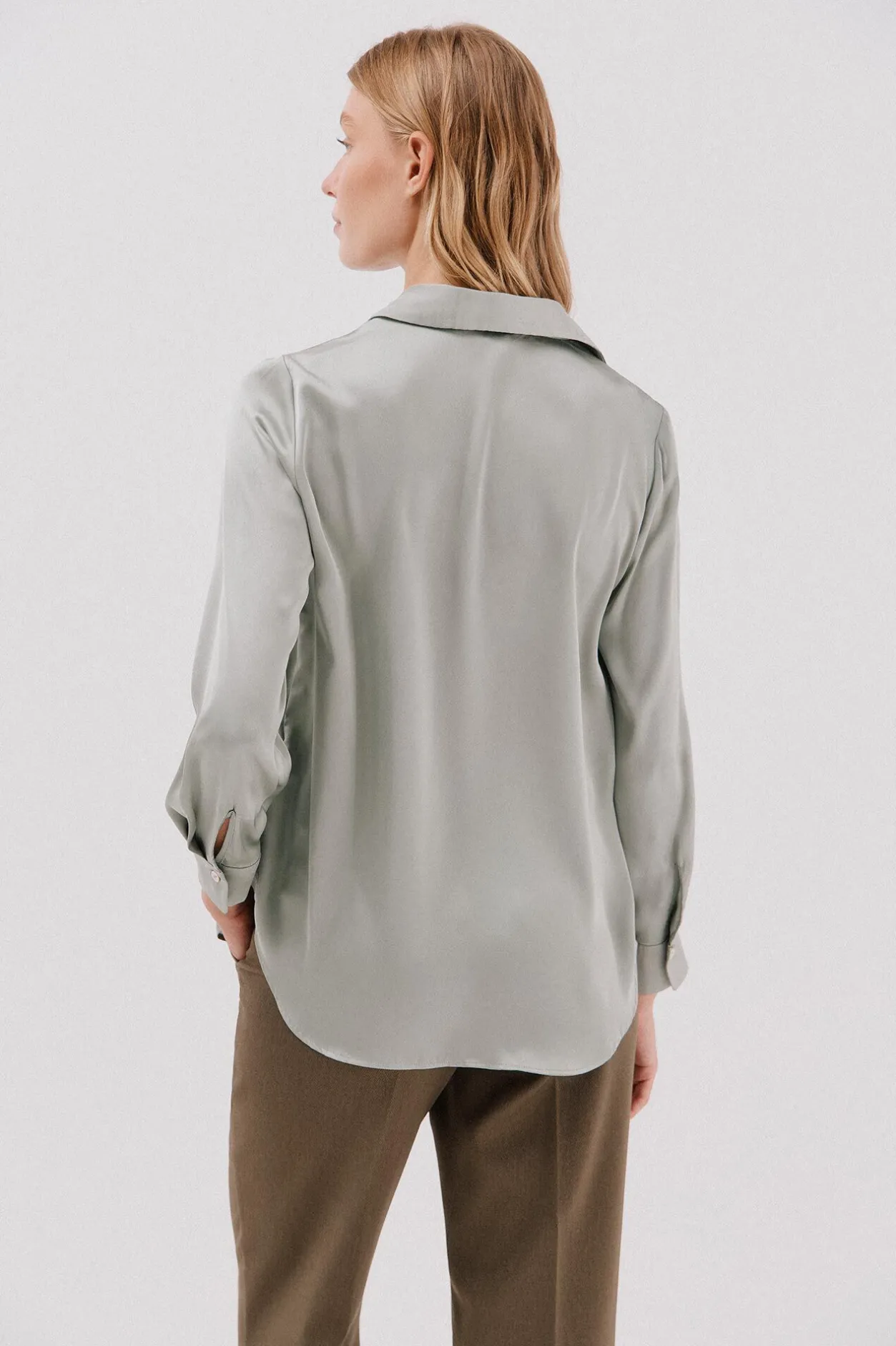 Cortefiel Camisa satinada Verde Outlet