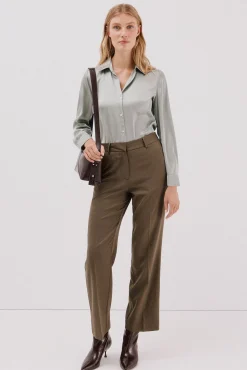 Cortefiel Camisa satinada Verde Outlet