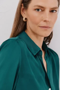 Cortefiel Camisa satinada Verde oscuro Best