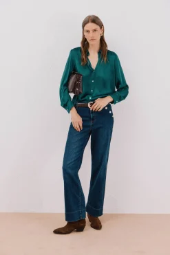 Cortefiel Camisa satinada Verde oscuro Best