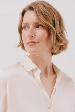 Cortefiel Camisa satinada Marfil Discount