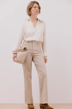 Cortefiel Camisa satinada Marfil Discount