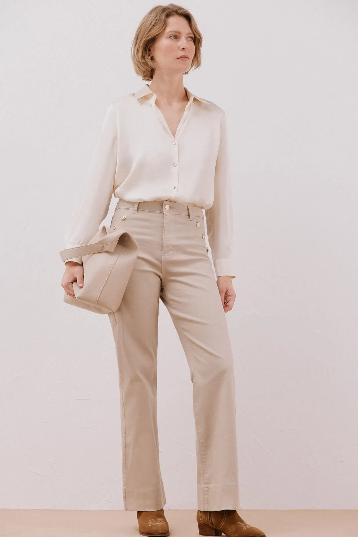 Cortefiel Camisa satinada Marfil Discount