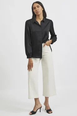 Vila Camisa satinada Negro Clearance