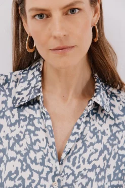 Cortefiel Camisa satinada Estampado azul Online