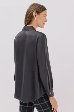 Cortefiel Camisa satinada Gris oscuro Best