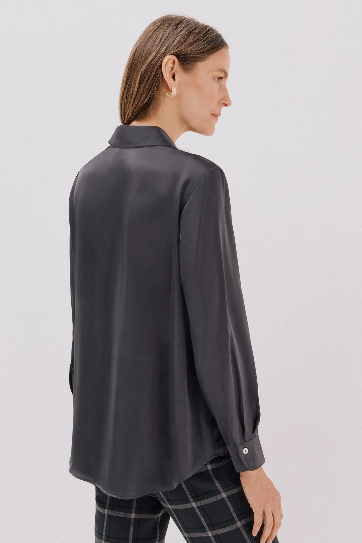 Cortefiel Camisa satinada Gris oscuro Best