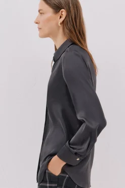 Cortefiel Camisa satinada Gris oscuro Best