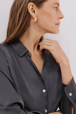 Cortefiel Camisa satinada Gris oscuro Best