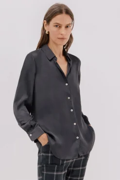 Cortefiel Camisa satinada Gris oscuro Best