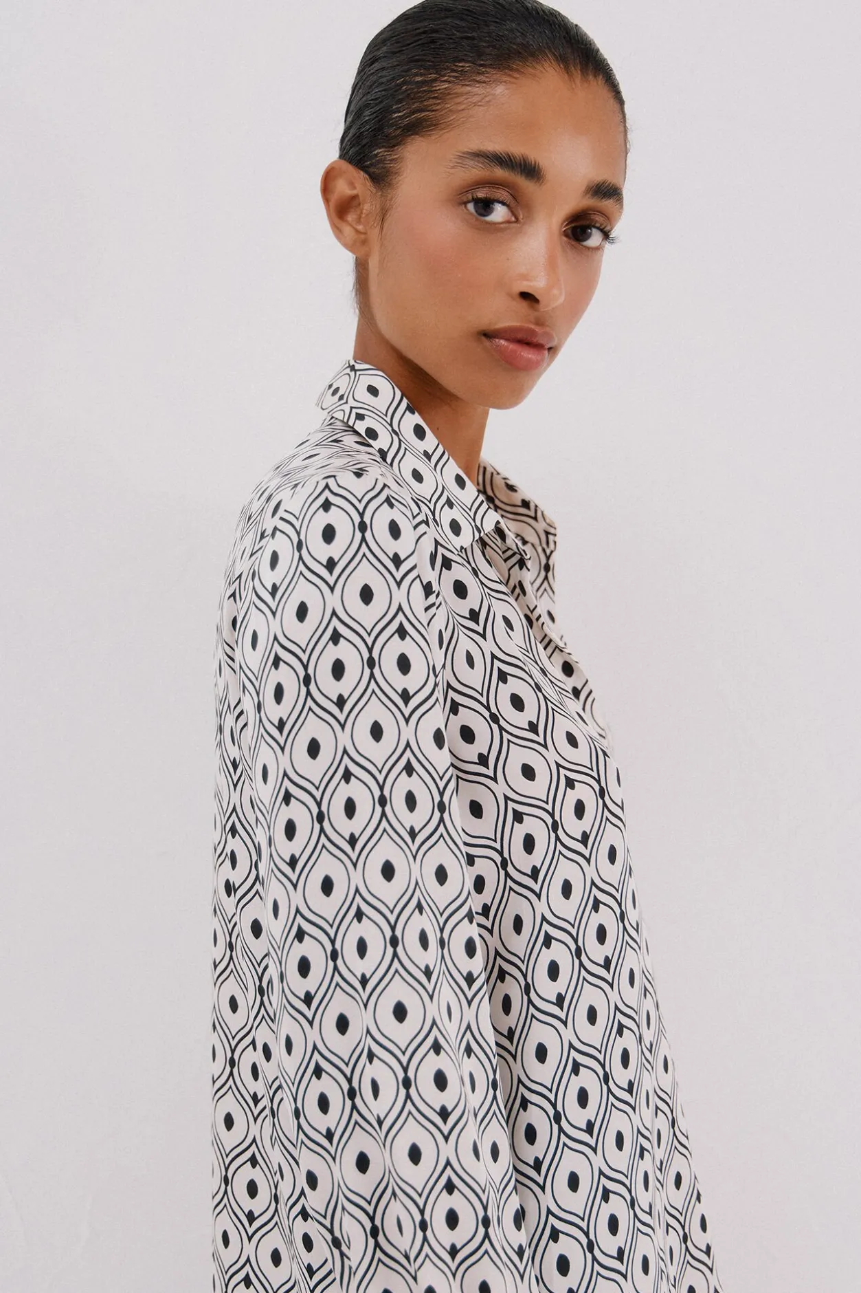 Cortefiel Camisa satinada Estampado blanco Hot