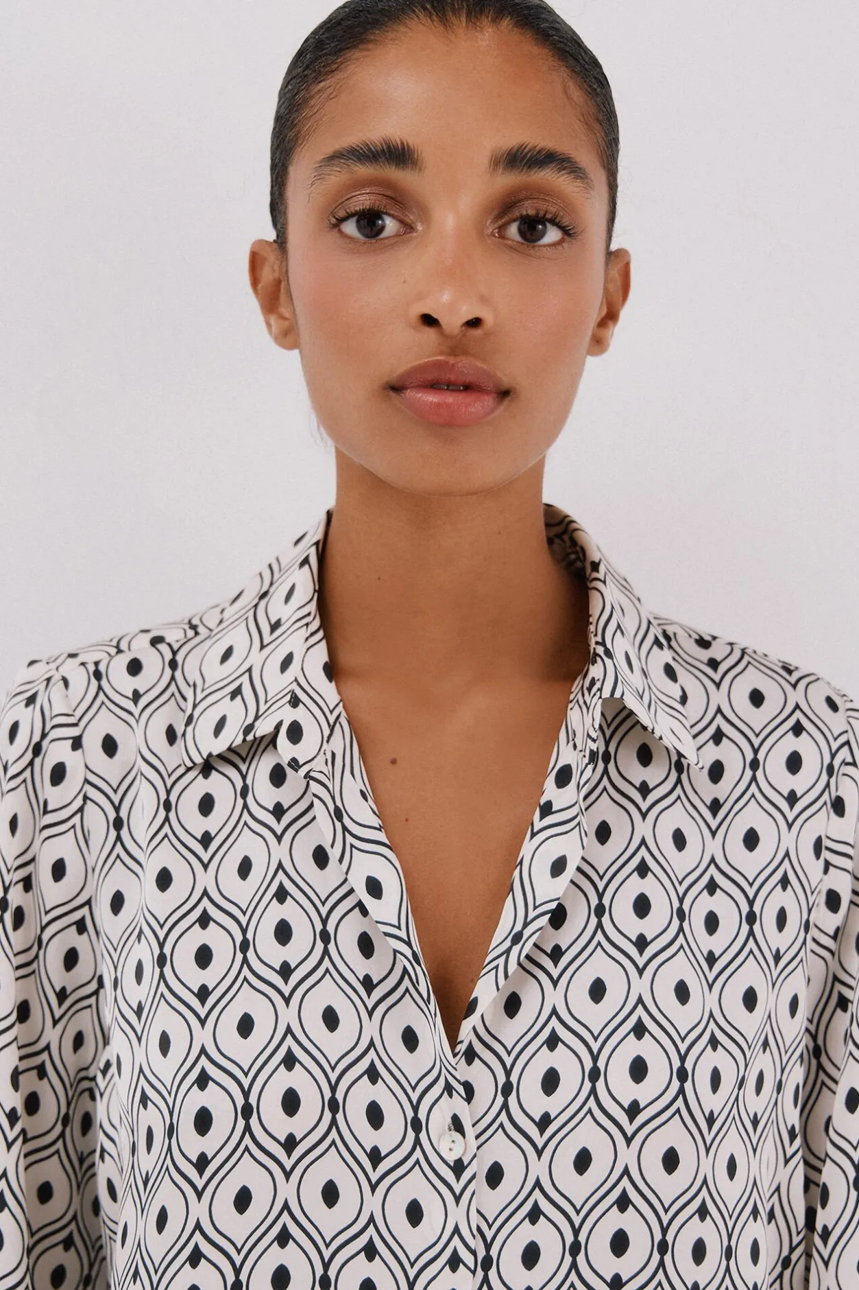 Cortefiel Camisa satinada Estampado blanco Hot