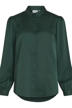 Vila Camisa satinada manga larga Verde oscuro Outlet