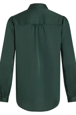 Vila Camisa satinada manga larga Verde oscuro Outlet