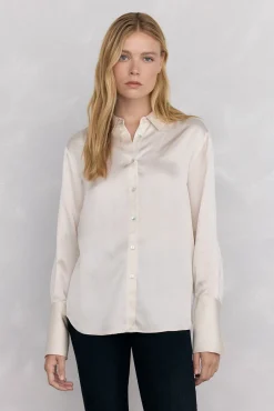 Pedro del Hierro Camisa satén lisa Beige New