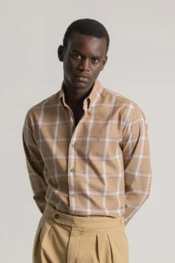 PuroEGO Camisa slim algodón cuadro tartán Marr&oacute;n Online