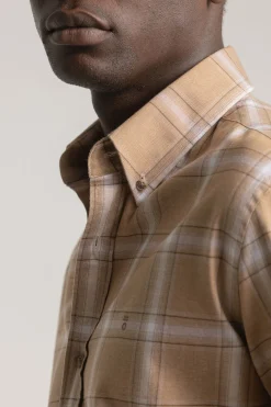 PuroEGO Camisa slim algodón cuadro tartán Marr&oacute;n Online