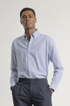 PuroEGO Camisa slim algodón cuadros Azul Outlet