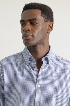 PuroEGO Camisa slim algodón cuadros Azul Outlet