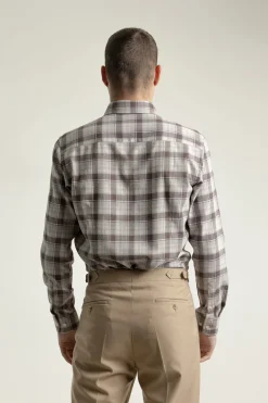 PuroEGO Camisa slim algodón cuadro tartán Marr&oacute;n Hot