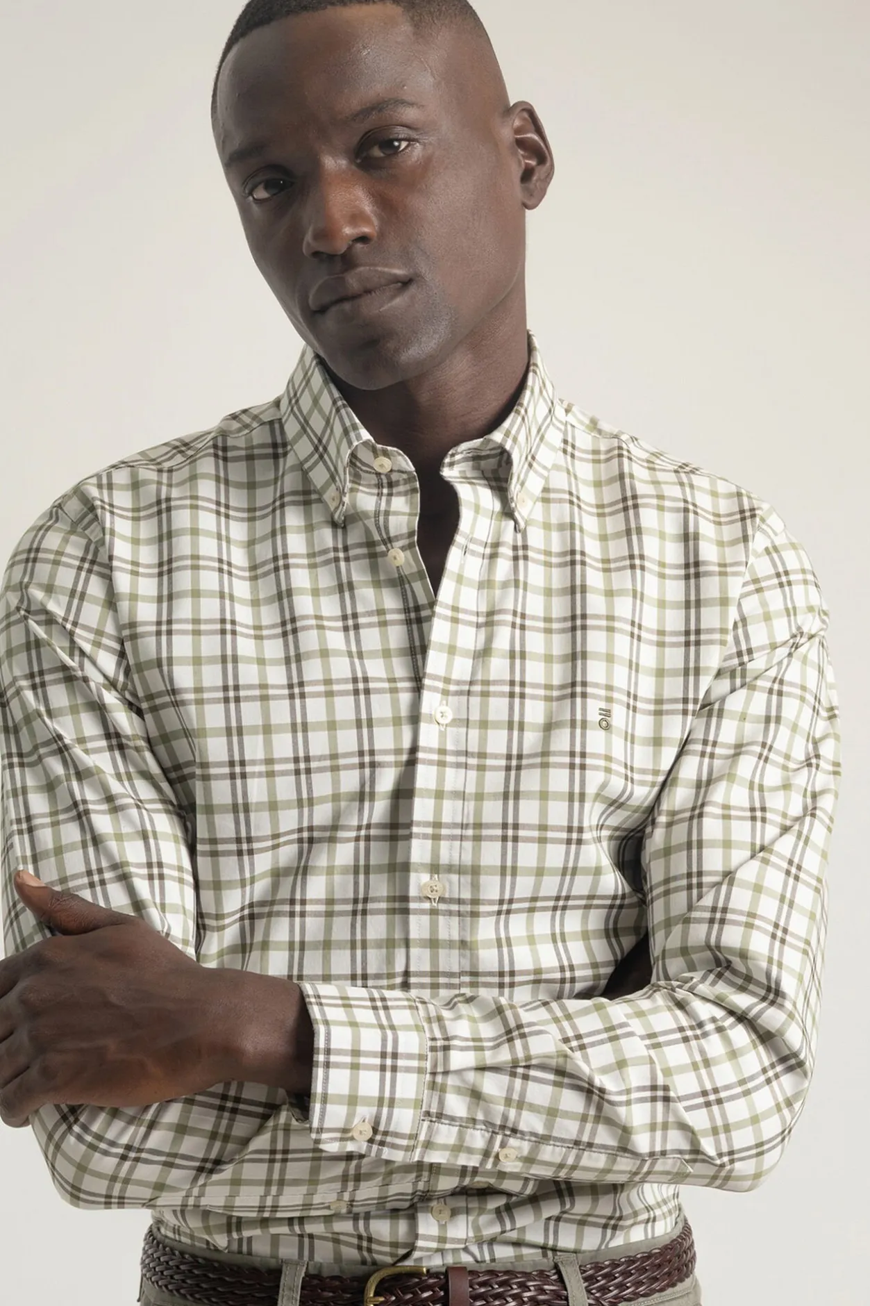 PuroEGO Camisa slim algodón cuadro tartán Verde