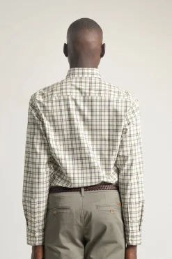 PuroEGO Camisa slim algodón cuadro tartán Verde