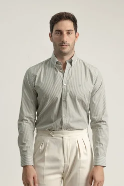 PuroEGO Camisa slim fit algodón rayas Verde