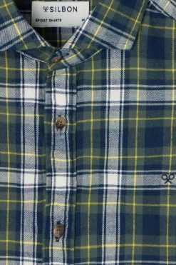 Silbon Camisa sport cuadro tartan bicolor Verde Clearance