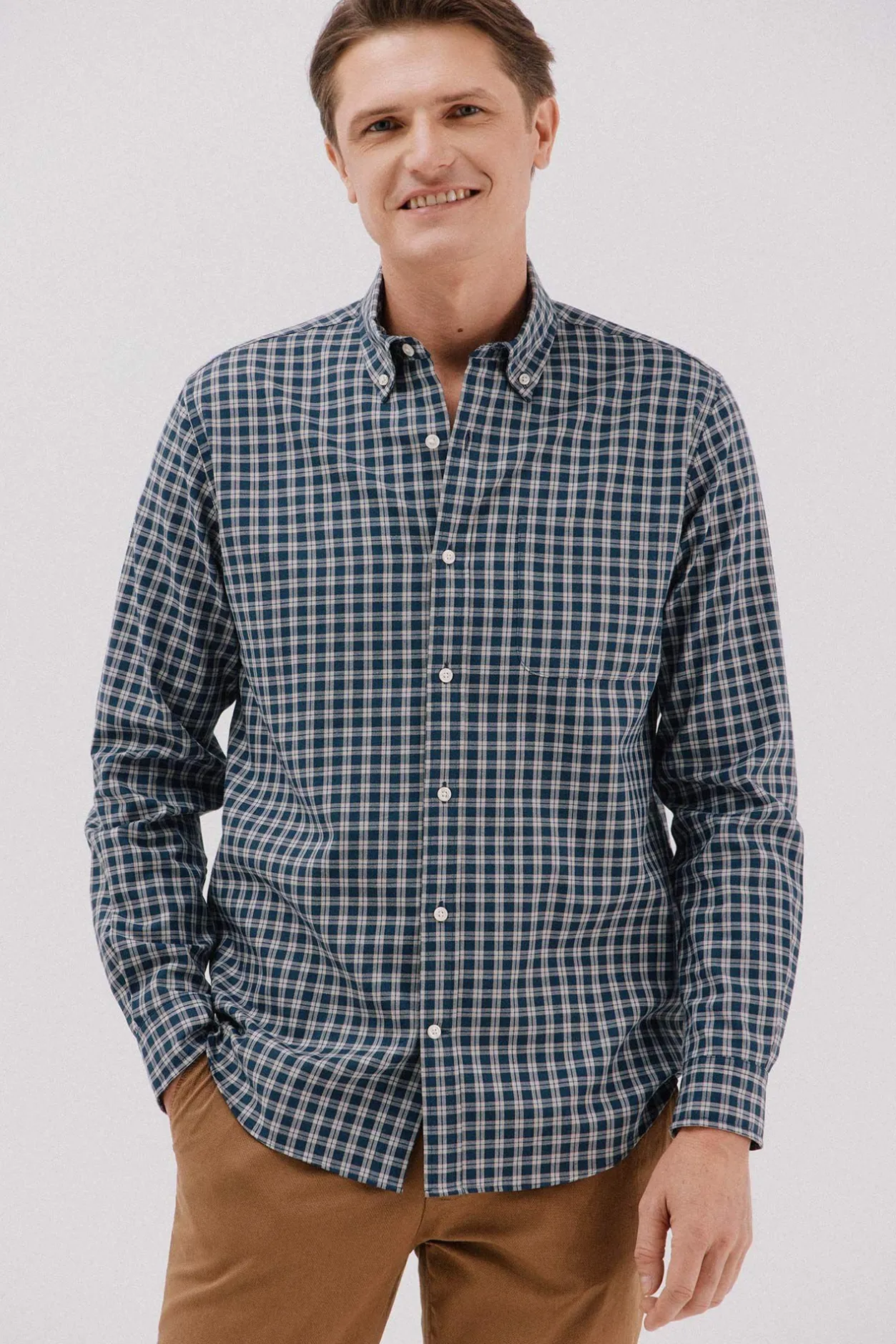 Cortefiel Camisa twill cuadros Azul marino New