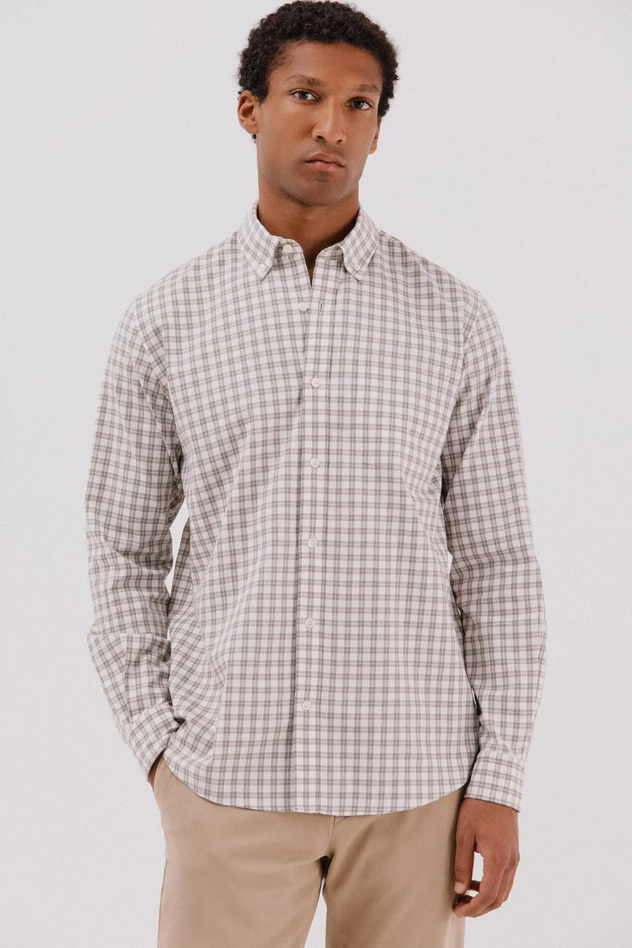 Cortefiel Camisa twill cuadros Beige Clearance