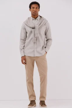 Cortefiel Camisa twill cuadros Beige Clearance