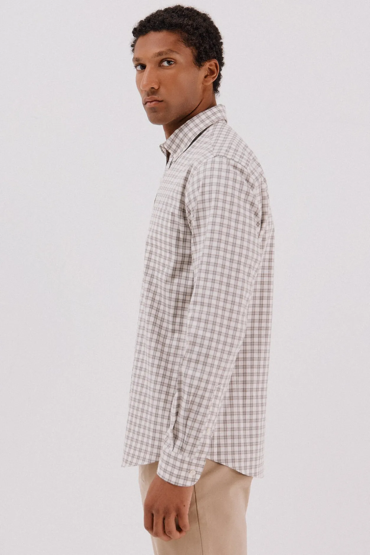 Cortefiel Camisa twill cuadros Beige Clearance