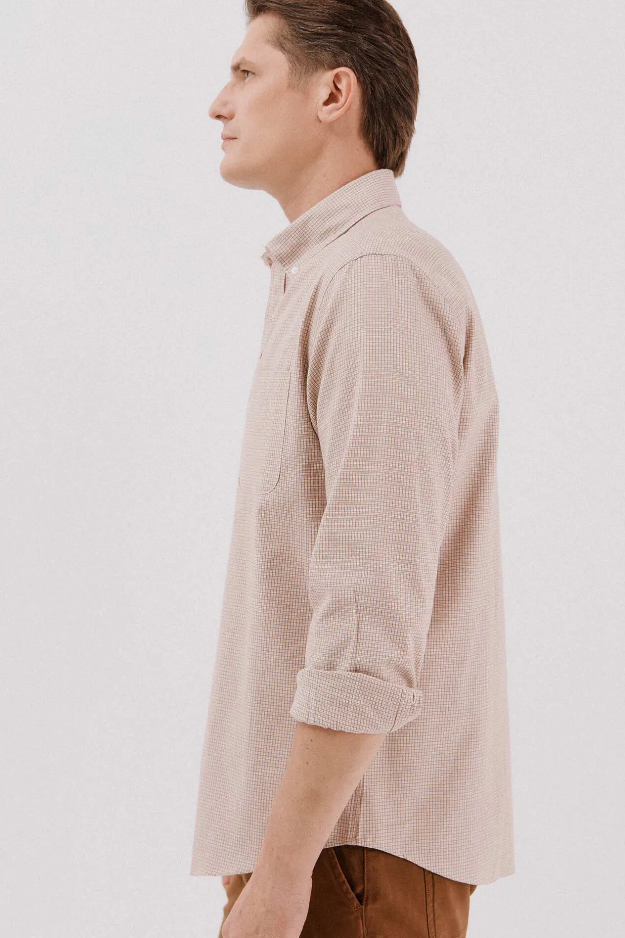 Cortefiel Camisa twill cuadros Camel New