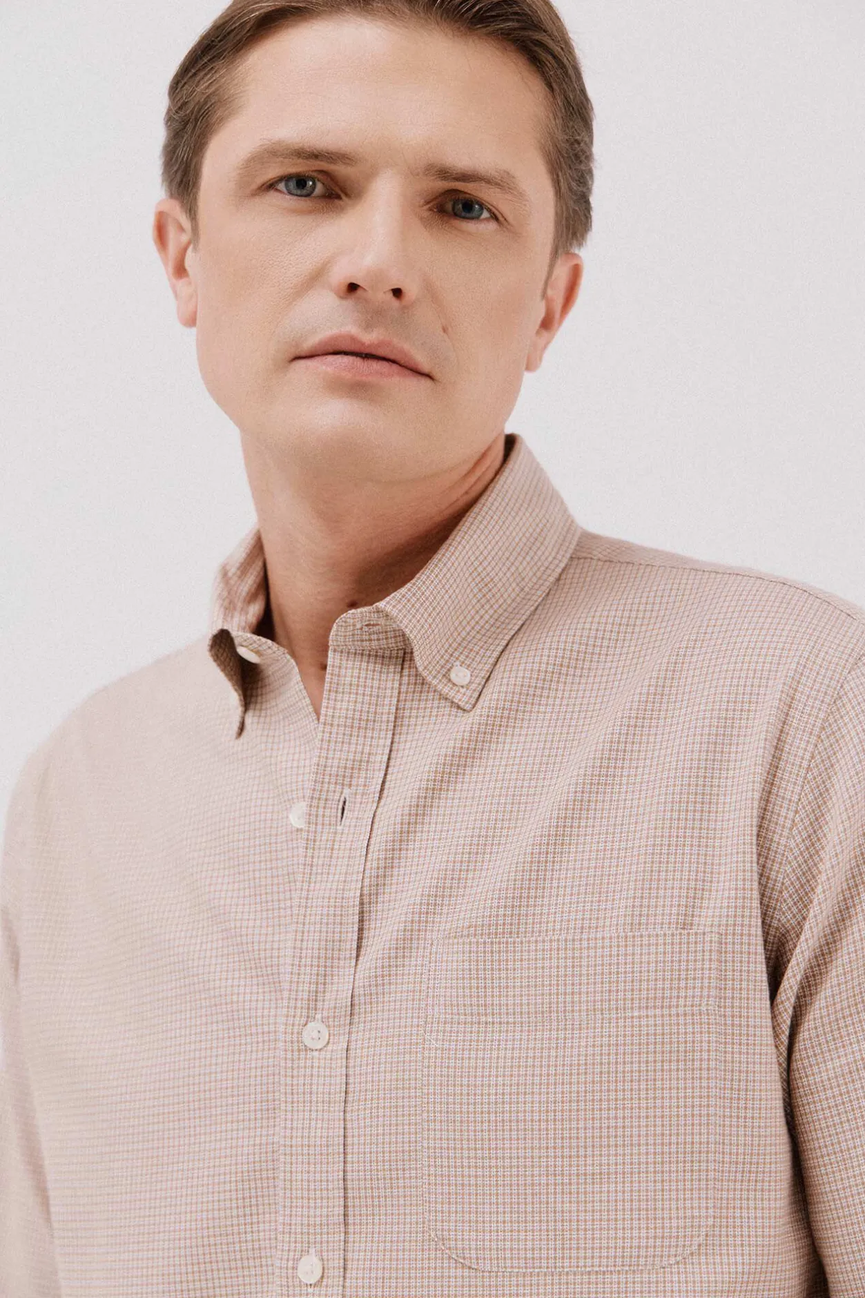 Cortefiel Camisa twill cuadros Camel New