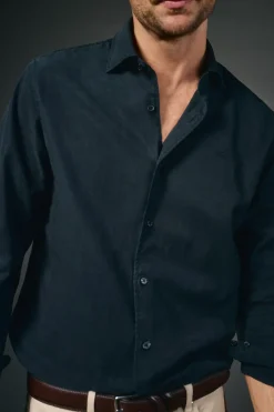 OOTO Camisa twill liso tencel algodón Azul marino