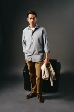 OOTO Camisa twill liso tencel algodón Azul Clearance