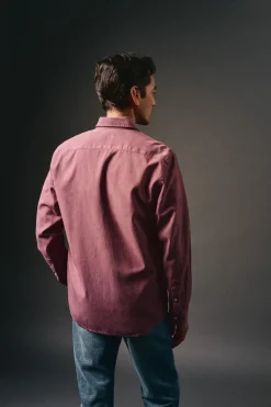 OOTO Camisa twill liso tencel algodón Vino Outlet