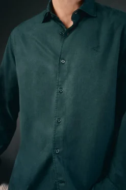 OOTO Camisa twill liso tencel algodón Verde oscuro Best