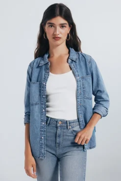 Springfield Camisa vaquera bolsillos azul Clearance