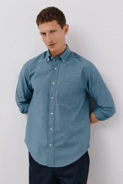 Cortefiel Camisa vaquera con bolsillo Azul oscuro Sale