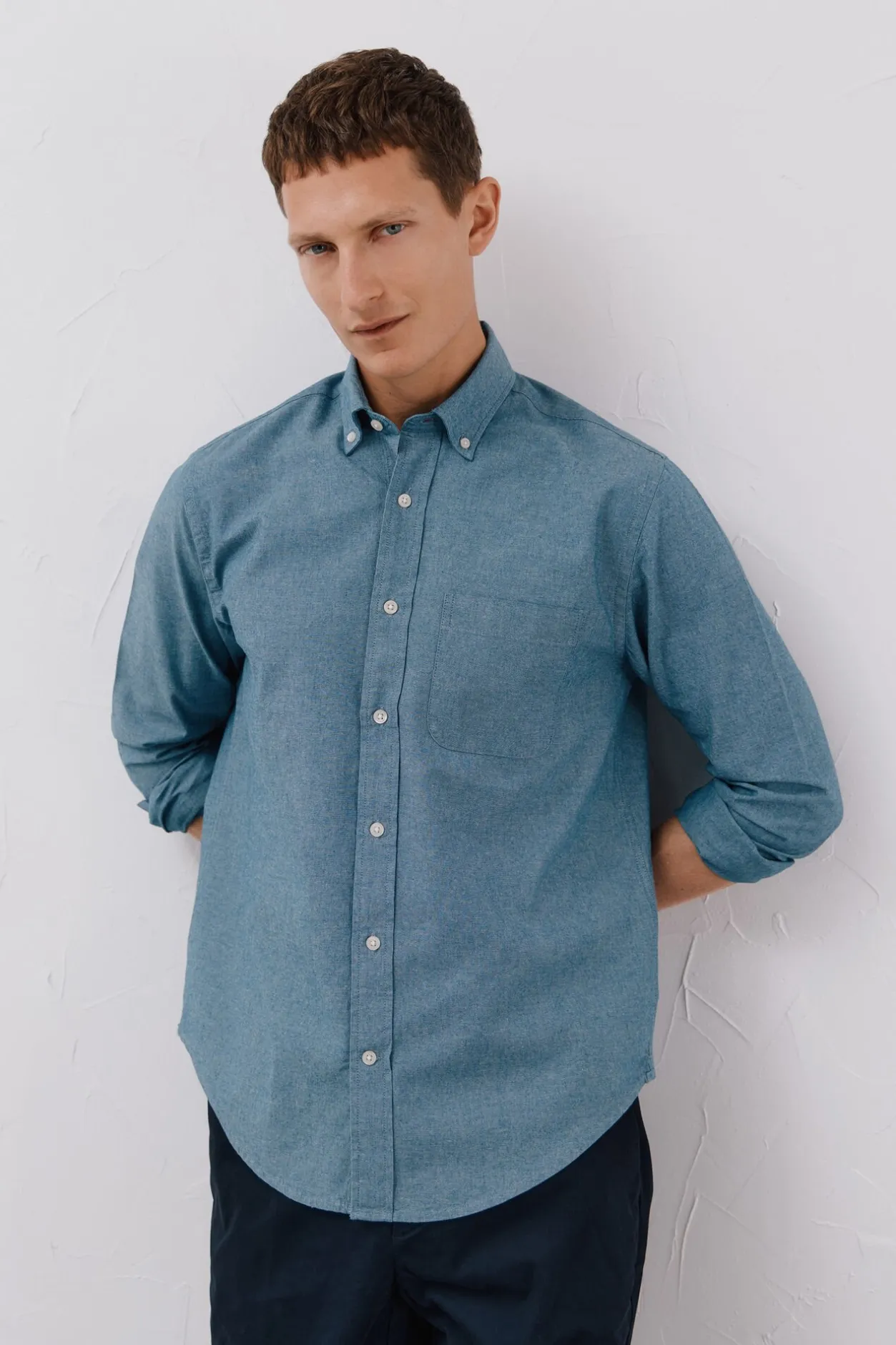 Cortefiel Camisa vaquera con bolsillo Azul oscuro Sale