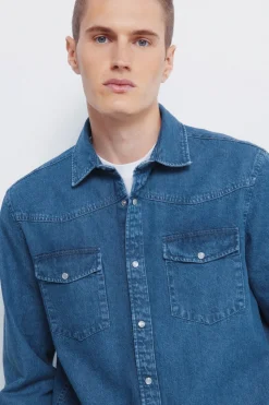 Springfield Camisa vaquera con canesú azul Online