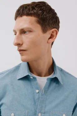 Cortefiel Camisa vaquera con dos bolsillos Azul Hot