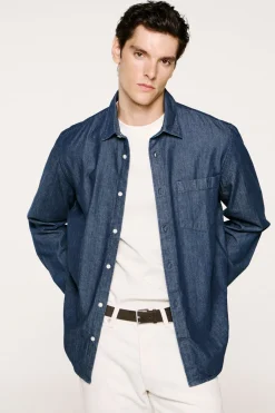 Selected Camisa vaquera ligera 100% algodón orgánico. Azul marino New